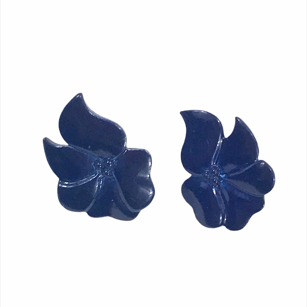Leaf Earrings, Dark Navy Blue